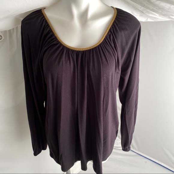 Michael Kors Black pleated long sleeve with metallic gold trim - Picture 1 of 7